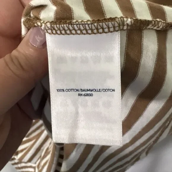 Lands End Polo Shirt Womens Brown White Stripe Long Sleeve Rugby Top 1X Preppy - Picture 6 of 8